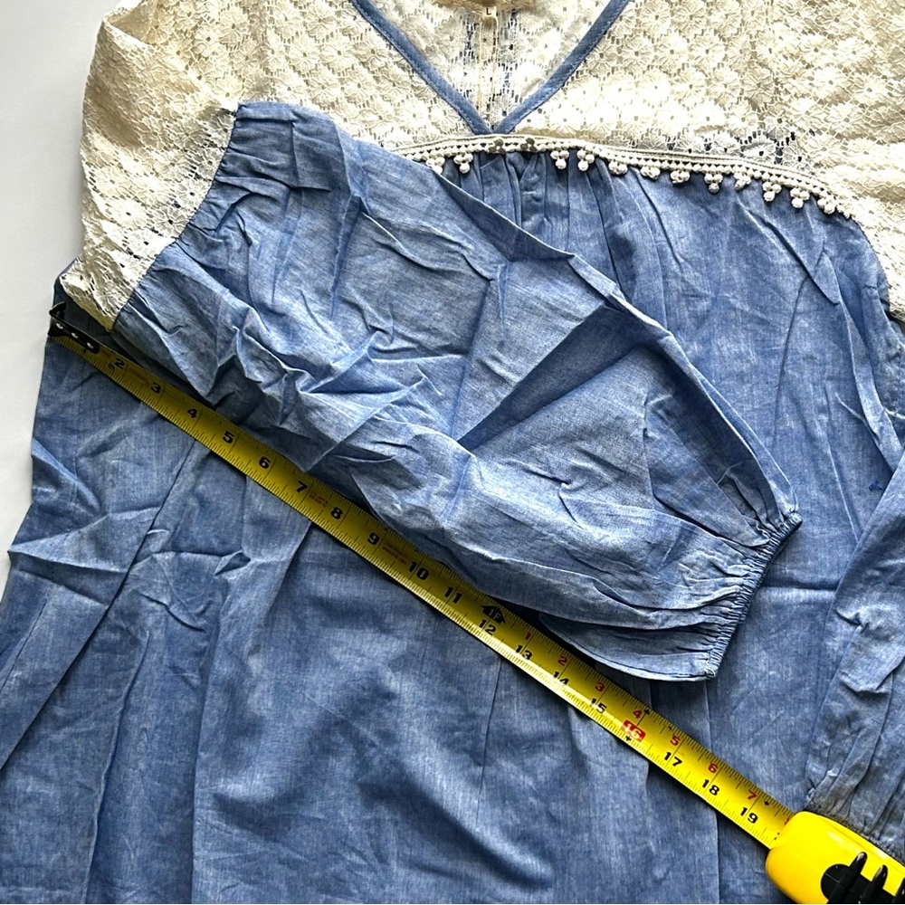 🌸NWT Women’s Handmade Chambray Lace Long Sleeve Top. Size: Large - Picture 10 of 11